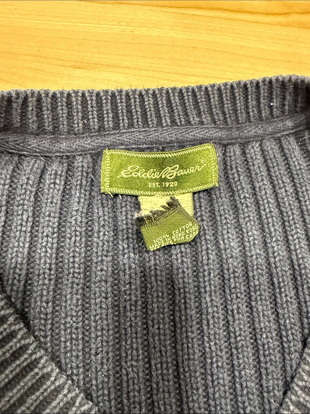 Vintage Eddie Bauer Ribbed V-Neck Sweater in Navy - Heavy Cotton - Fall - Picture 5 of 5